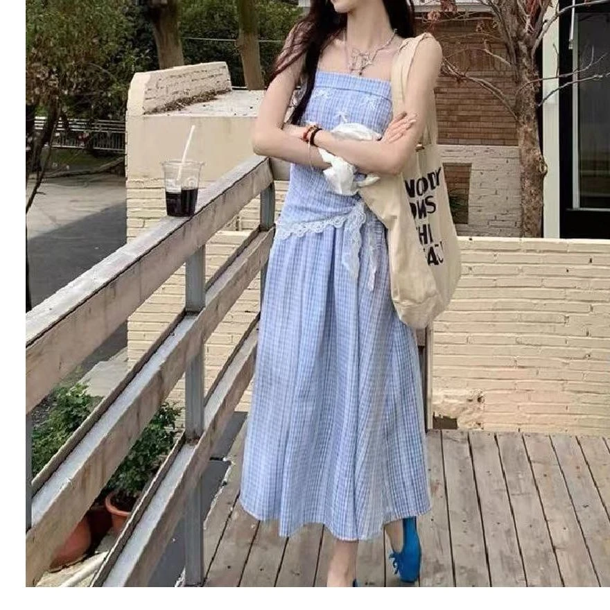 《雨桐精选4.16》格纹蕾丝连衣裙-1255