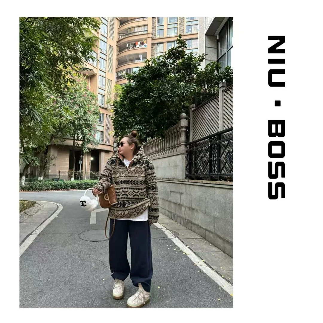 Three Ten. N大码260斤【男女同款】复古卷叶纹颗粒绒情侣款外套