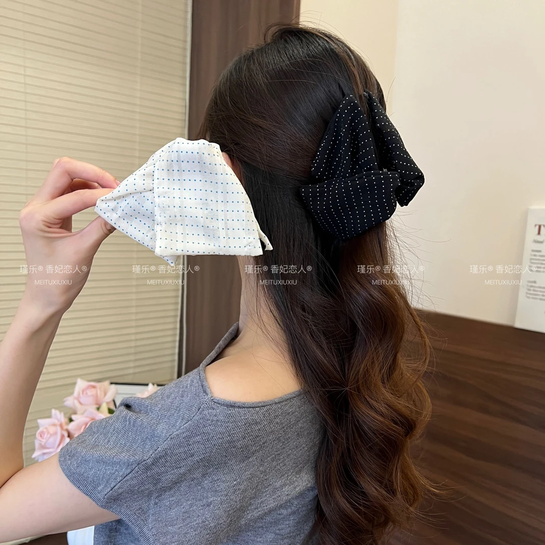法式赫本风三角布艺小波点抓夹时尚气质后脑勺发夹鲨鱼夹子发饰