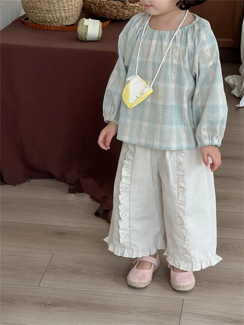 春秋新品儿童韩版清新提花圆领衬衣女童长袖格子洋气长袖衬衫