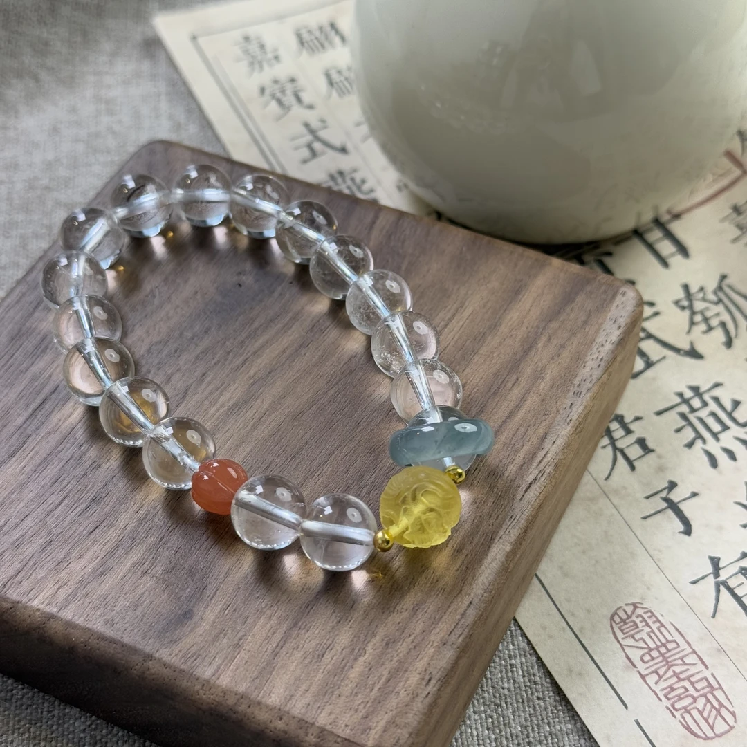【梦境】天然白水手串搭配蜜蜡南红
