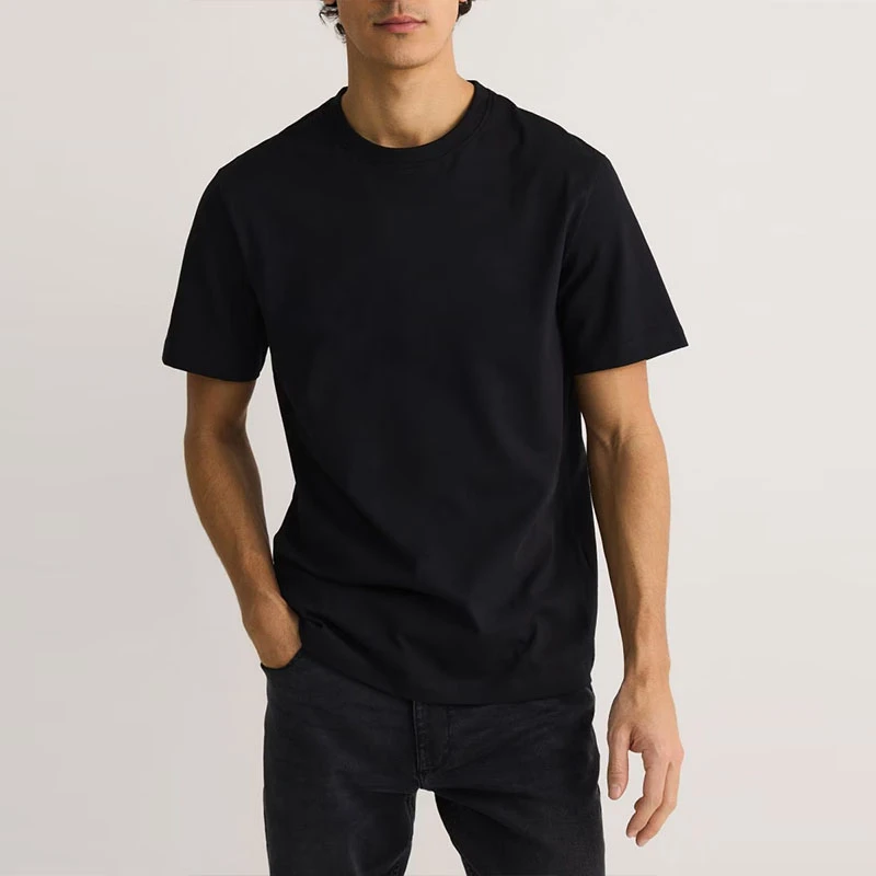 波兰订单！高克重！短袖t恤男士夏季纯棉宽松薄款纯色打底衫上衣