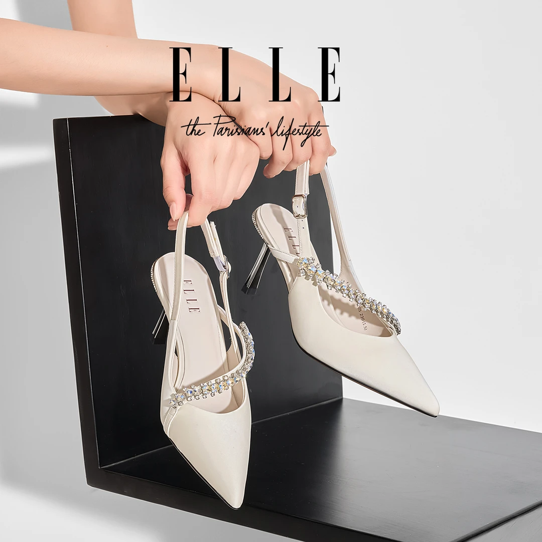 ELLE丝绸高跟单鞋女夏2025新款绝美配裙子包头凉鞋一字带玛丽珍鞋