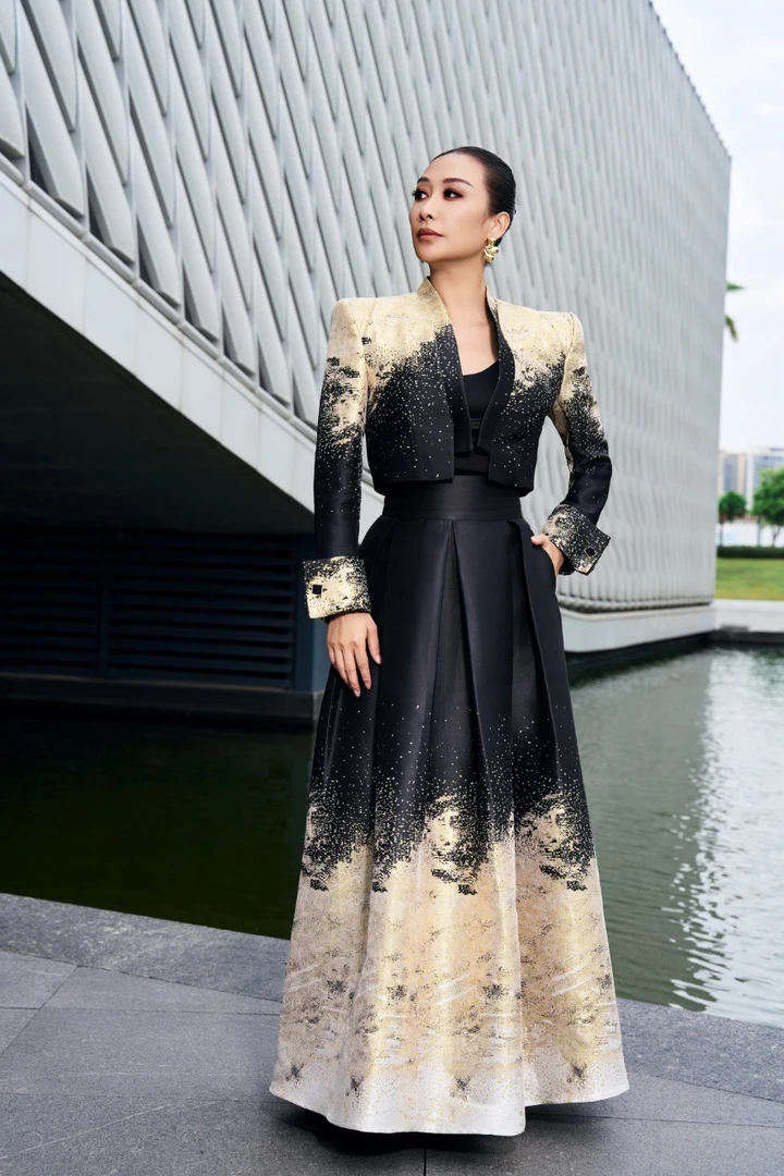 设计师款洒金印花撞色套半裙