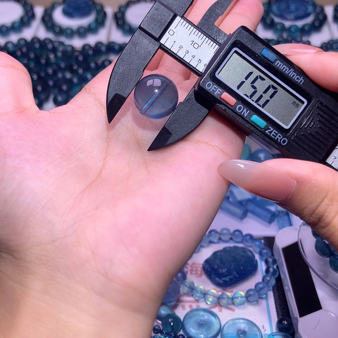 未镶嵌手串水晶刘*黑魔鬼蓝单珠15mm470元