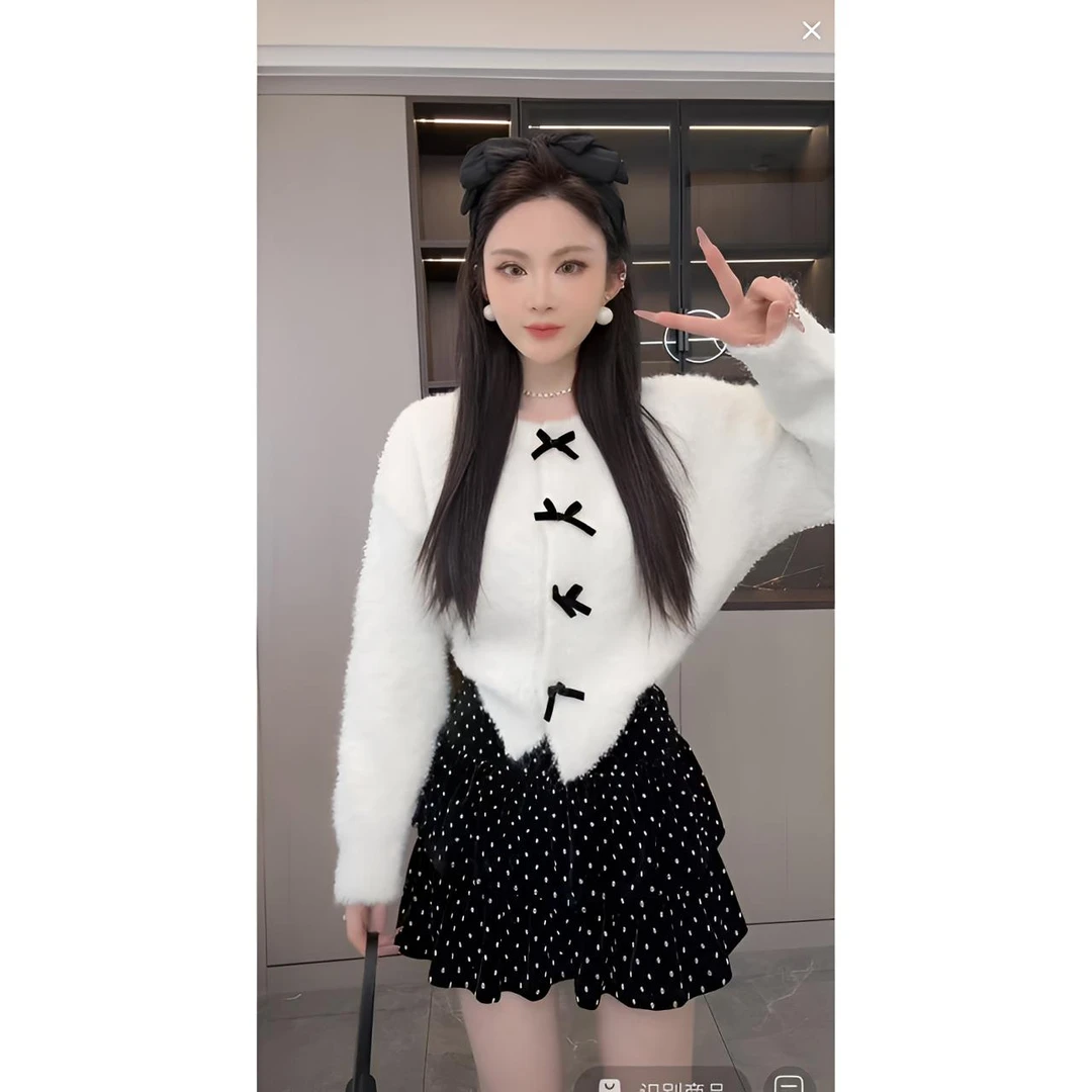 睿夕【甜撩蝴蝶】毛绒绒立体蝴蝶结毛衣开衫洋气上衣