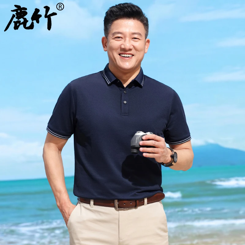 2025夏季新款polo衫商务休闲中年男士短袖t恤棉麻减龄爸爸装上衣