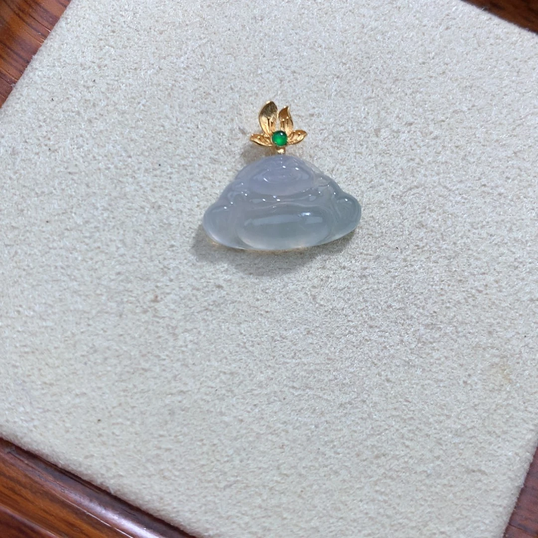 翡翠18K金镶嵌项链佛公