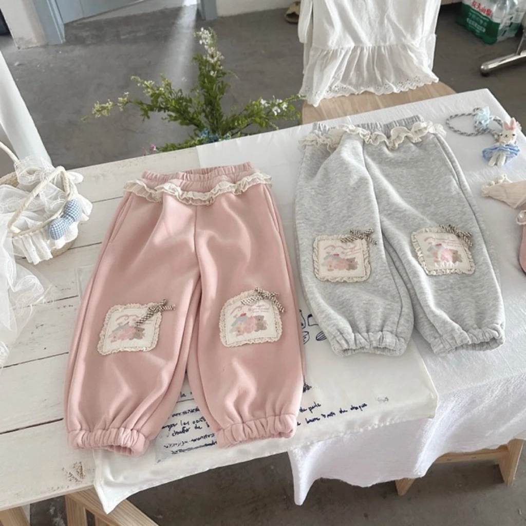 【原创设计品牌】jw&kids 2531女童秋冬一体绒卫裤韩卡通运动裤长裤