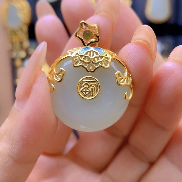 颈饰银S925镀金镶嵌和田玉