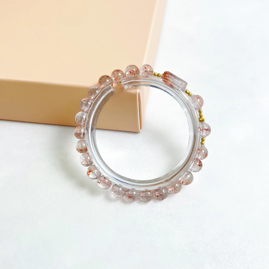 【扶摇】天然水晶超七金草莓18K金圆珠手串(多样性发货）