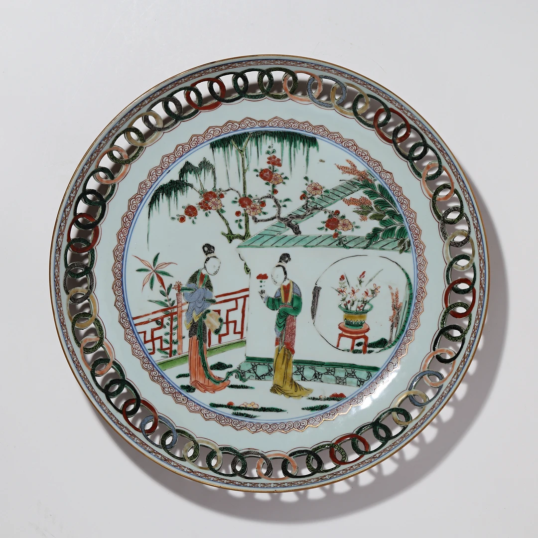 【预展专用】6140清康熙.五彩二乔图镂空大盘