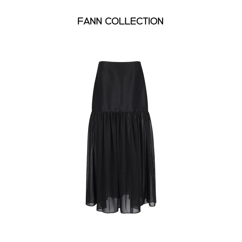饭饭FANN COLLECTION 细语 设计款高腰拼接网纱半身裙FANNC156