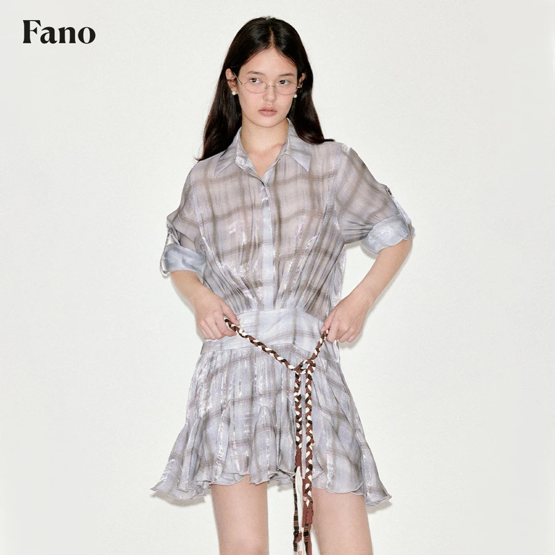 5.28上新 “金属流光邂逅假日格纹”多片式伞裙衬衫连衣裙FQ25L002