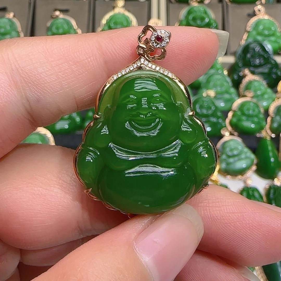 和田玉（碧玉）吊坠(不含链)18K金镶嵌