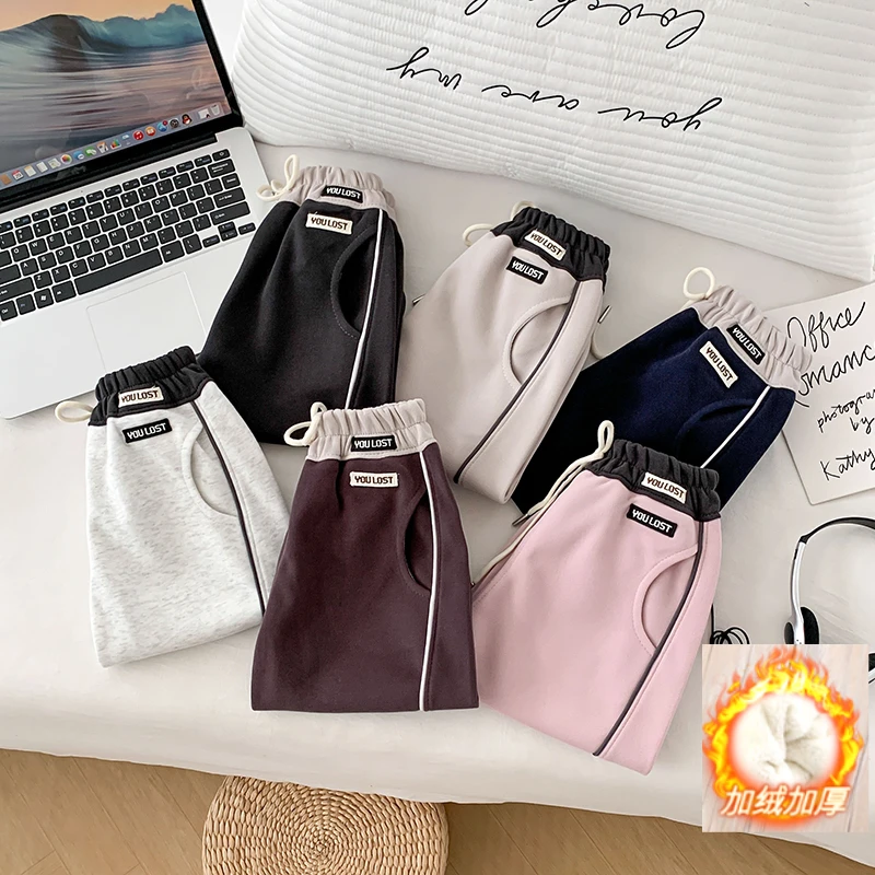 【全额运费补贴】撞色拼接儿童一体绒韩版宽松时尚百搭休闲卫裤