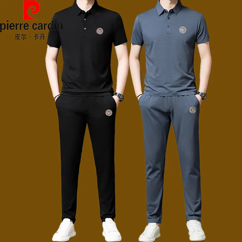 皮尔卡丹夏季男士潮流运动套装舒适透气弹力冰丝宽松轻奢套装男