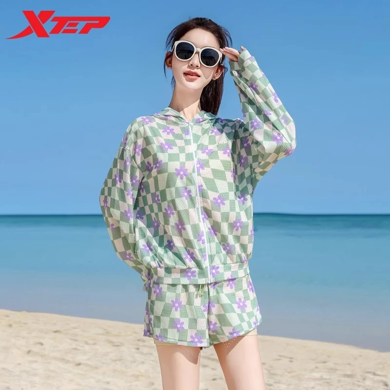 特步分体泳衣女款2025新款网红保守好看长袖显瘦遮肚高端沙滩泳装