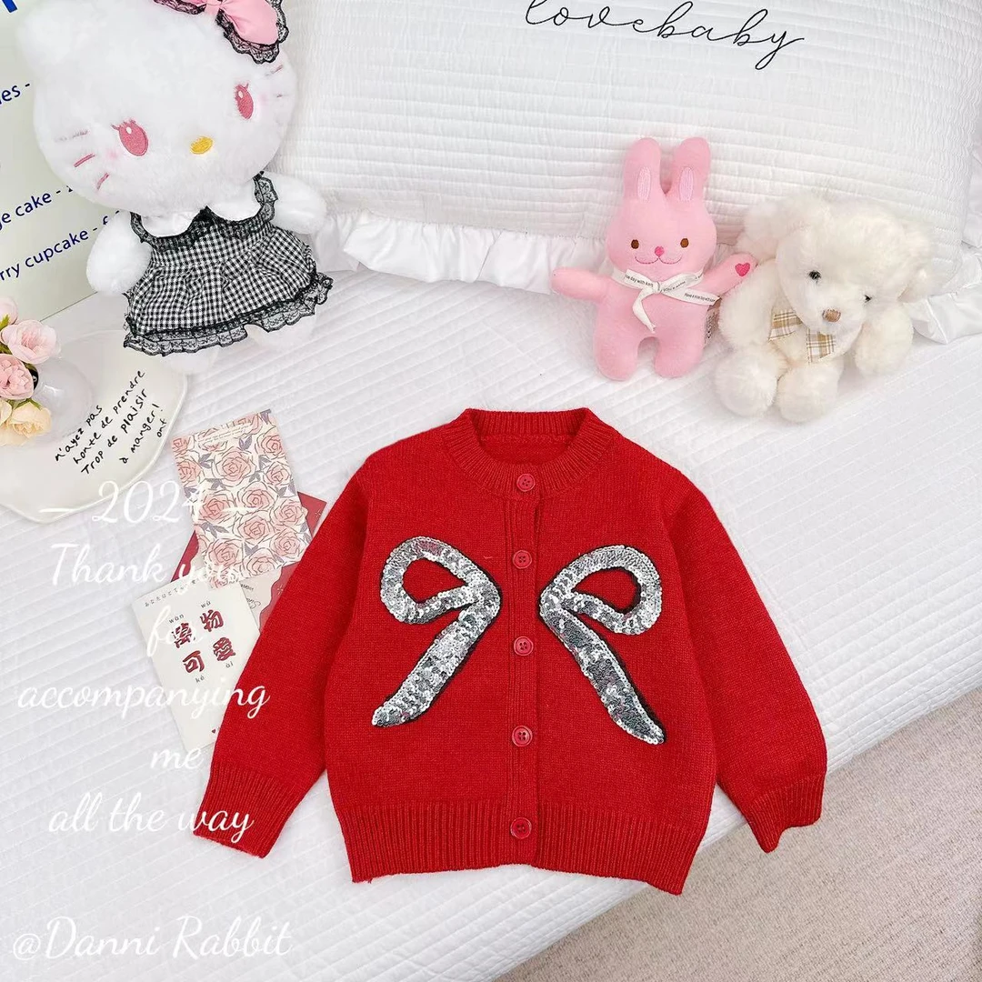 *洋气可爱+保暖必备*冬款女童蝴蝶结保暖针织衫毛衣 D-X104