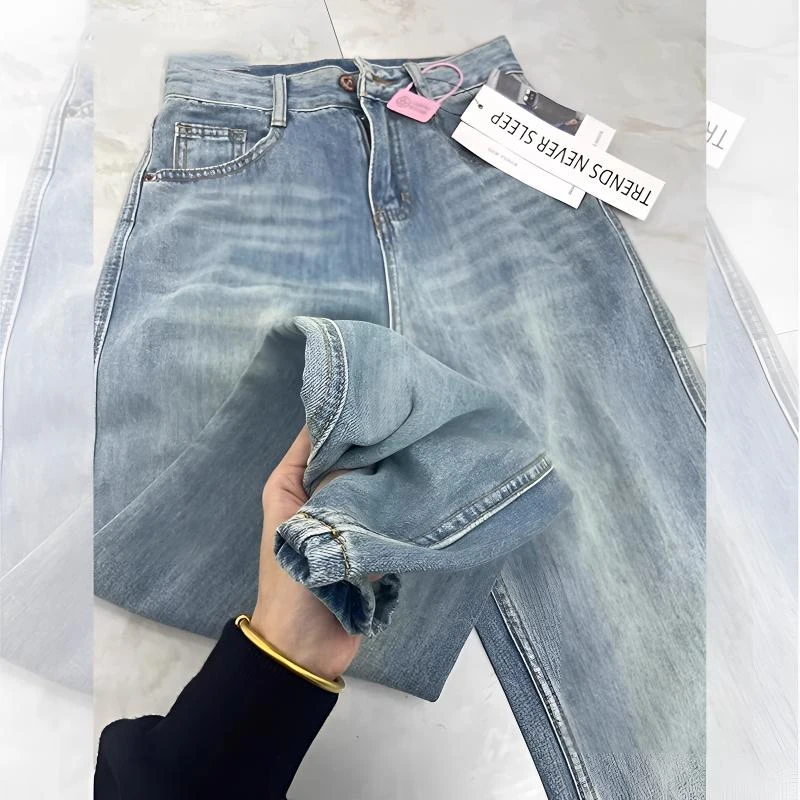 天丝窄版阔腿牛仔裤女2025夏季薄款高腰显瘦小个子宽松垂感直筒裤