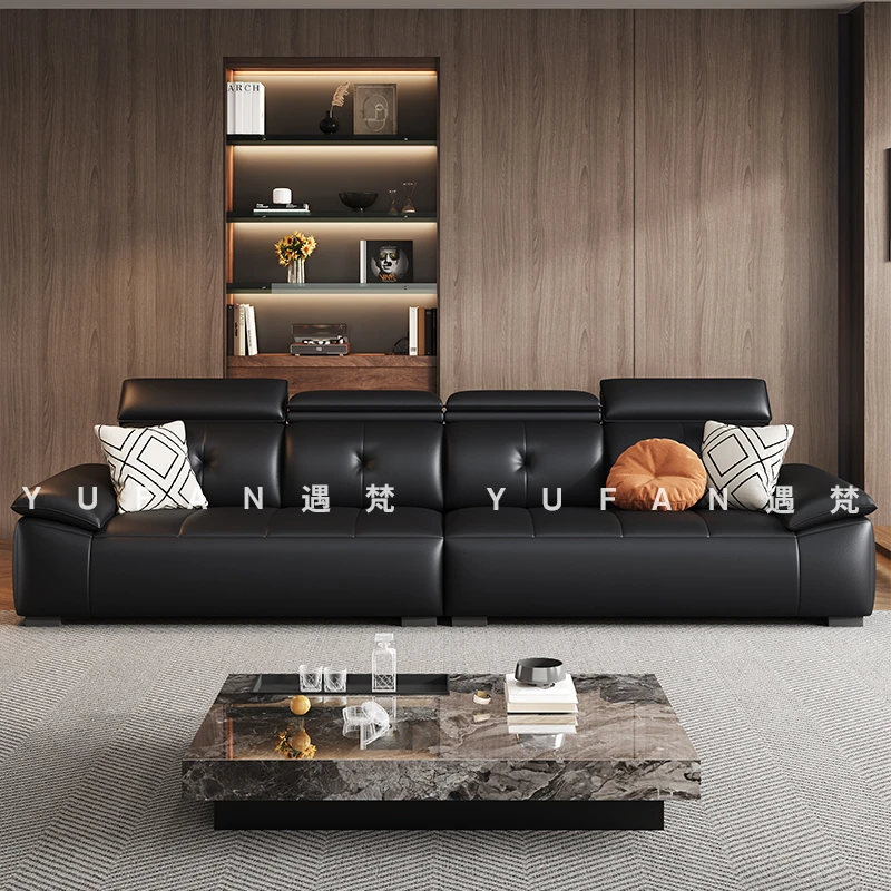 遇梵可定制真皮沙发大小户型家用客厅可调节头枕大坐深直排沙发