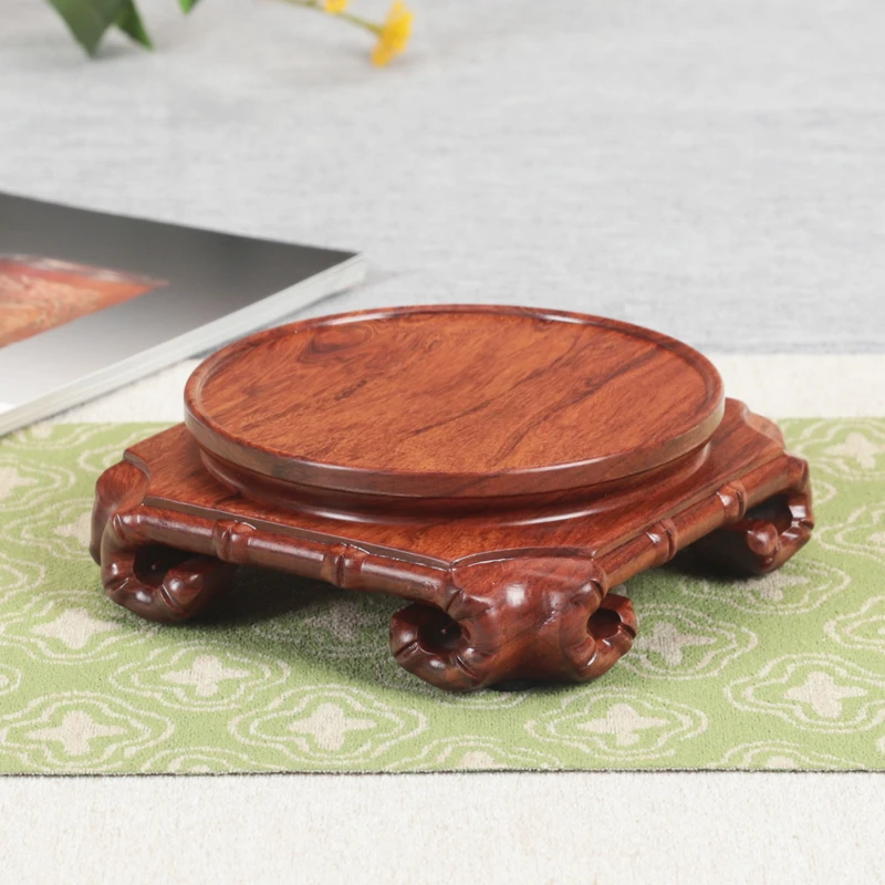 非洲酸枝木整木底座实木雕刻工艺品摆件紫砂茶壶花瓶天圆地方木托