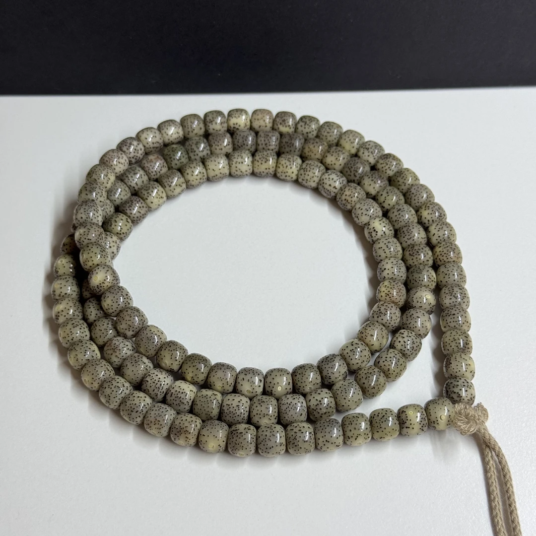 星月菩提石玉料灰冰透8x7老型桶珠同枝108长串脖挂一物一图