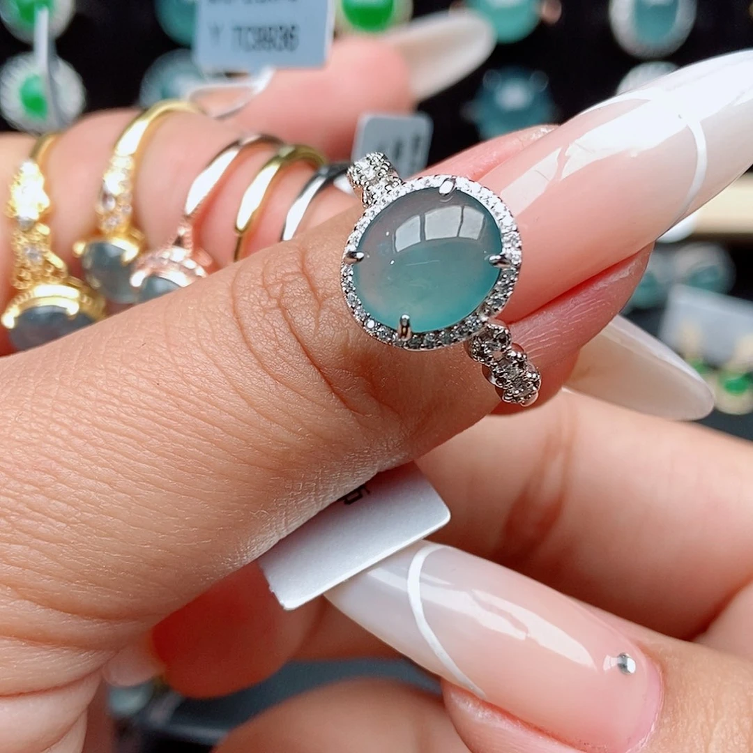 翡翠戒指银S925镶嵌4577