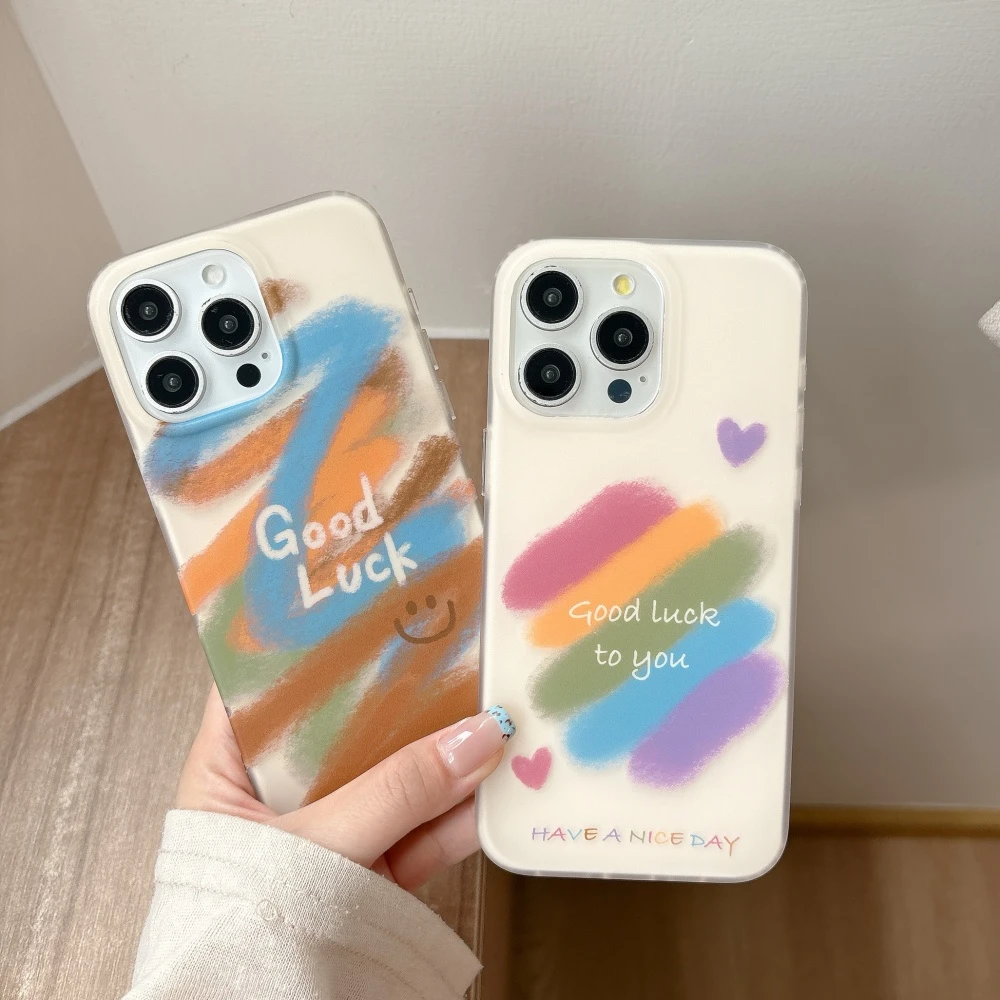 水彩油画爱心笑脸适用iPhone16promax手机壳苹果14网红15可爱13女