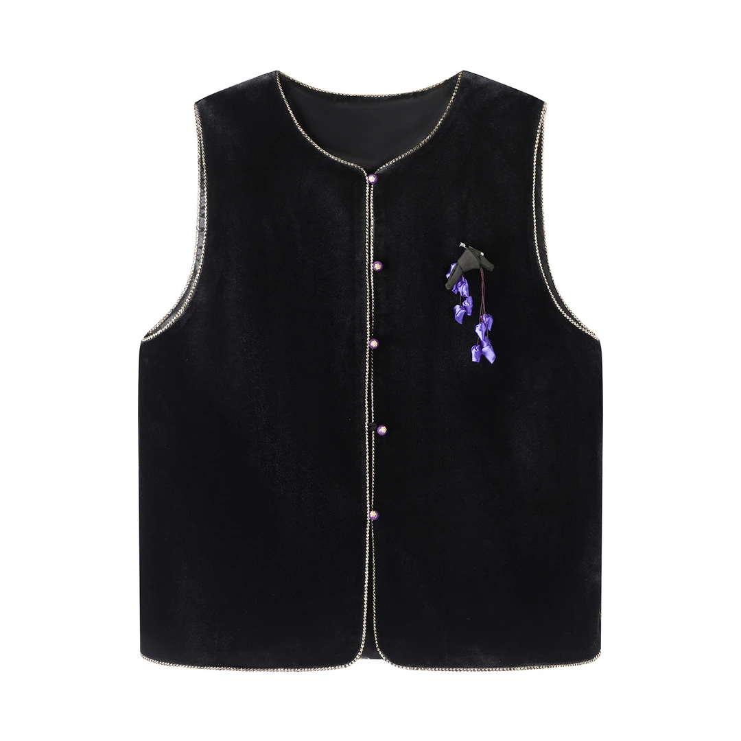 黑色丝绒背心马甲