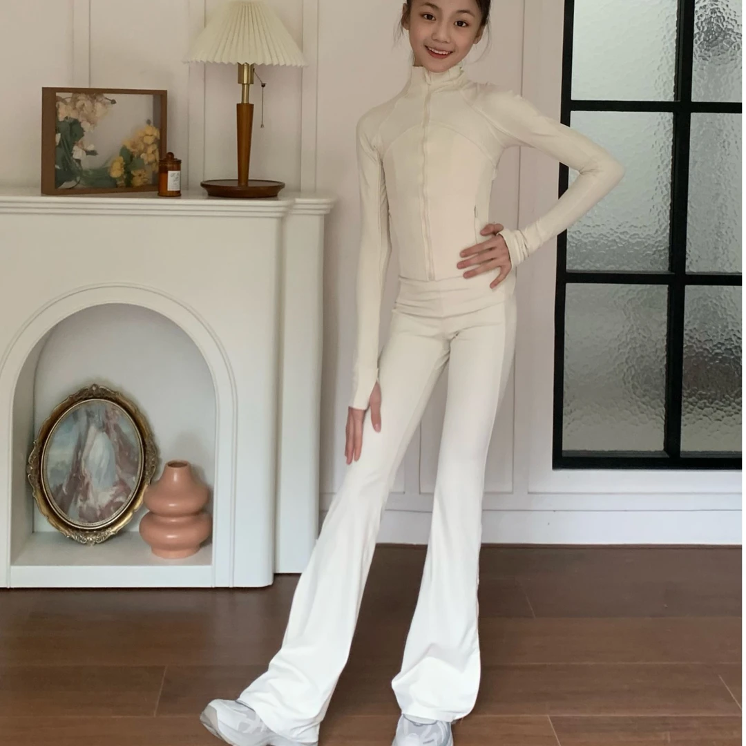 雪妈ESTAR螺纹中大童舞蹈生运动高弹瑜伽立领套装2415