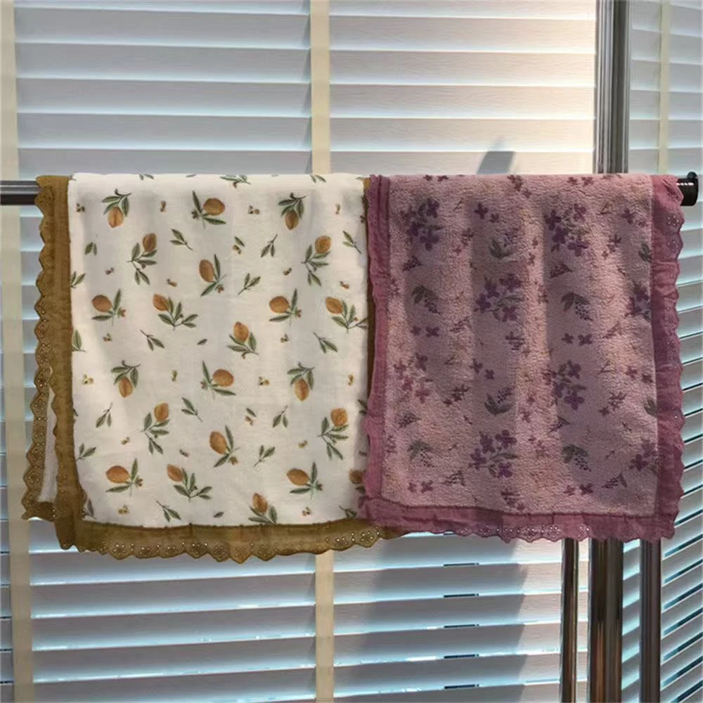 情侣款毛巾蕾丝花边碎花印花柔软亲肤吸水速干家用洗脸巾女