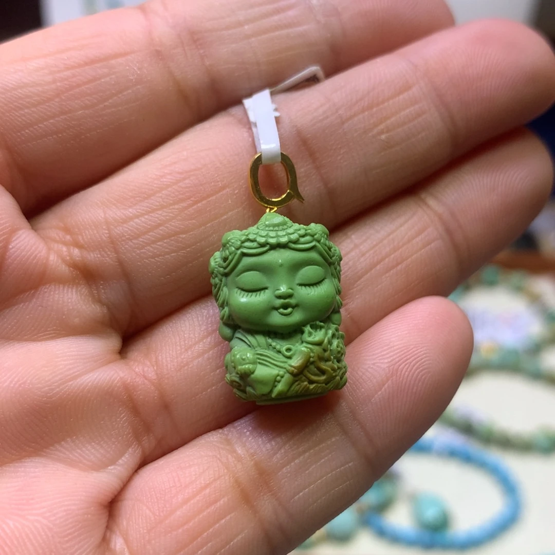 绿松石18K金镶嵌挂件