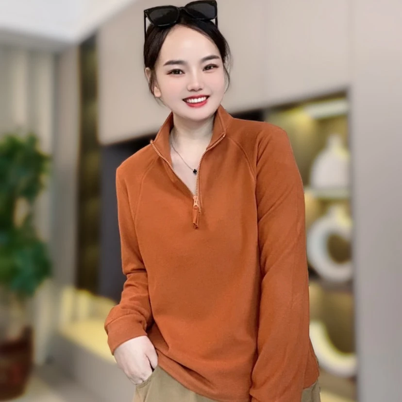 秋冬加厚卫衣绒衣修身显瘦百搭时尚妈妈装半开领拉链立领长袖厚款