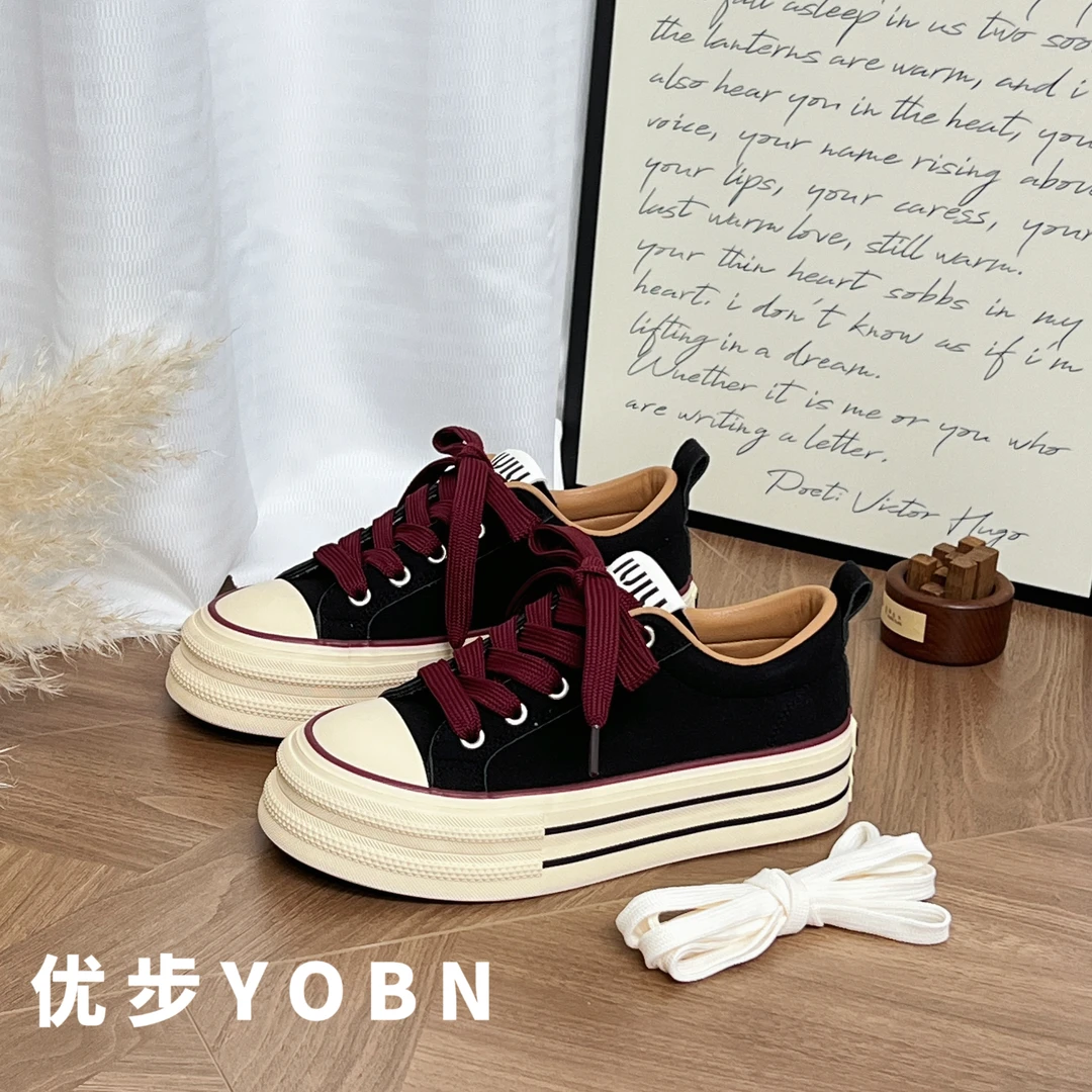 YOBN/优步百搭休闲女士皮面帆布鞋2025秋季ins复古潮鞋板鞋h1526