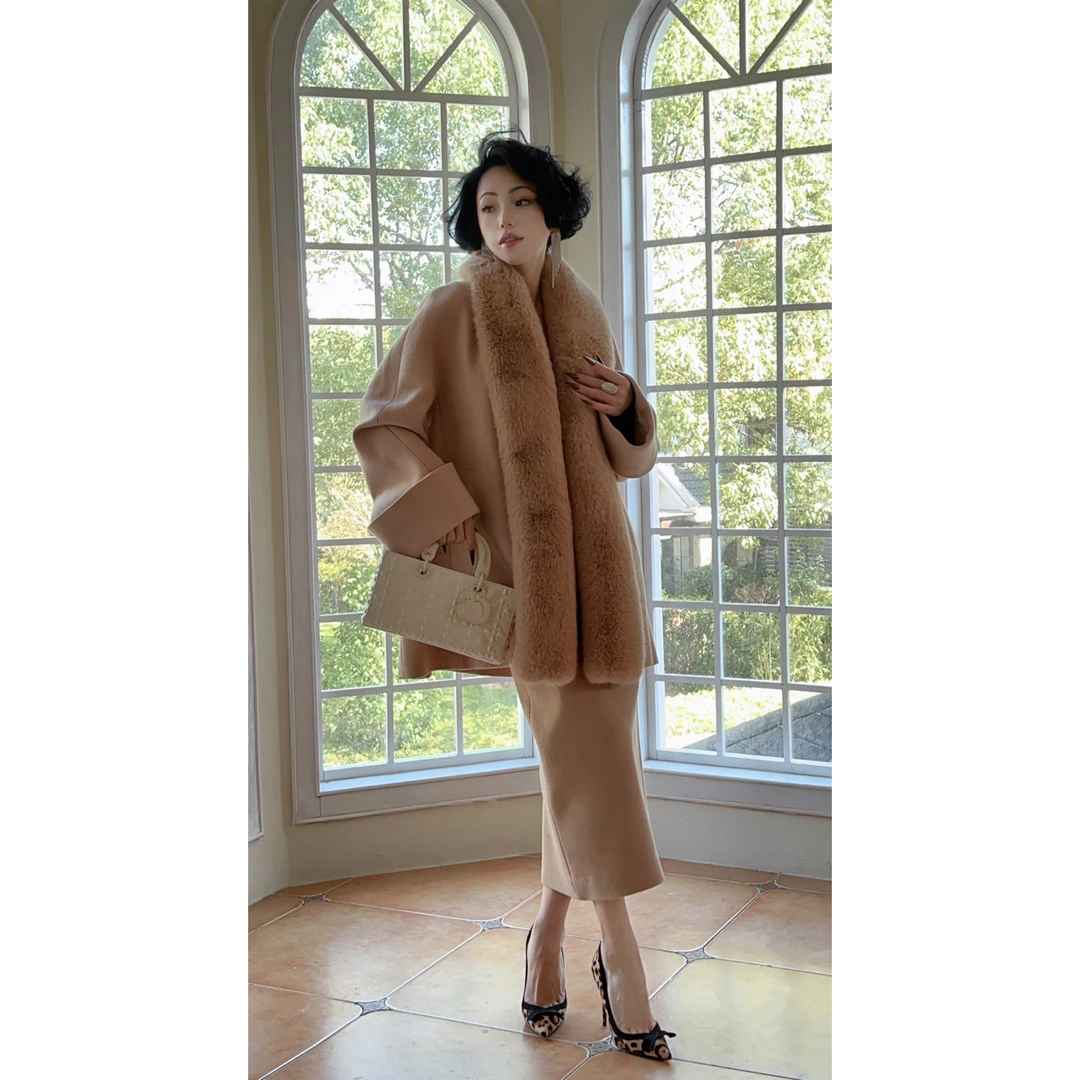 LYXJ【吉维尼花园】冬季时尚宽松显瘦不挑人优雅显气质羊毛套装