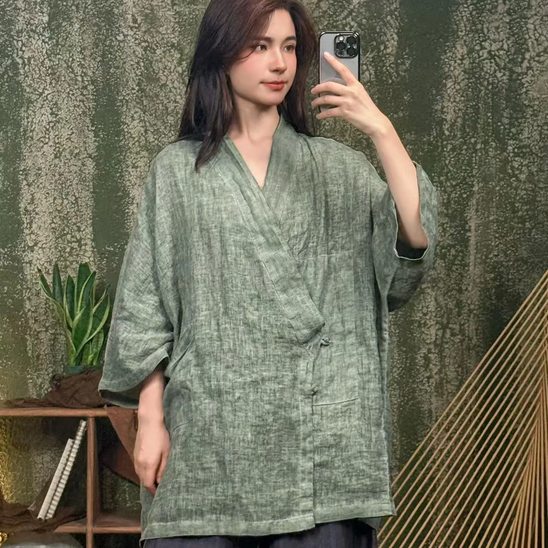 MX746休闲防晒V领包袖斜襟外披短外套开衫系带四季通用