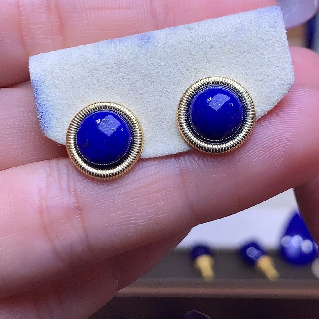 青金石银S925镶嵌耳饰