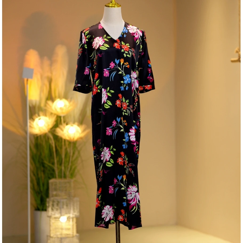 桑蚕丝高定时尚气质减龄优雅连衣裙 24010012