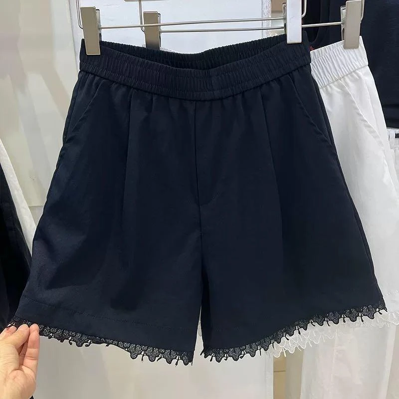 韩版松紧腰蕾丝花边短裤休闲裤25988