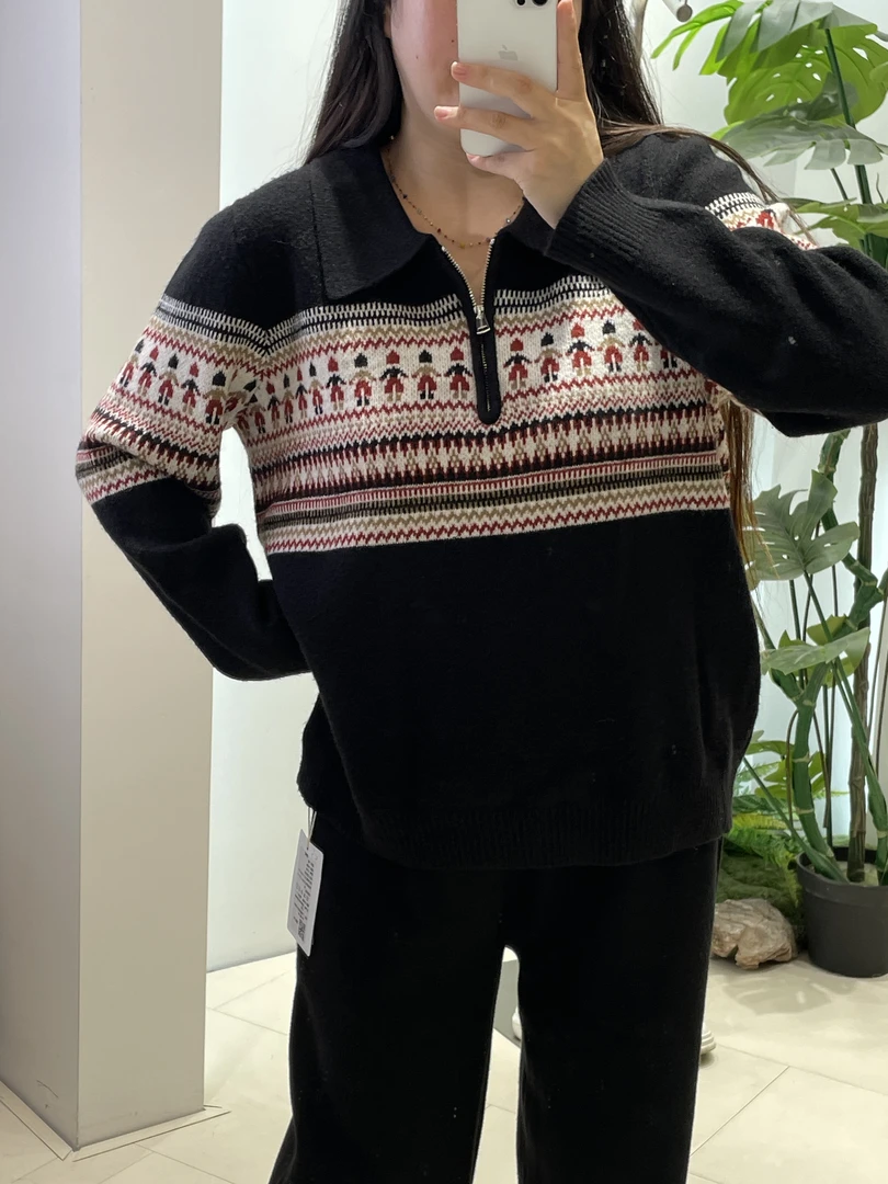 胖妹妹大码女装复古提花费尔岛毛衣2024秋冬新款圣诞针织衫22788