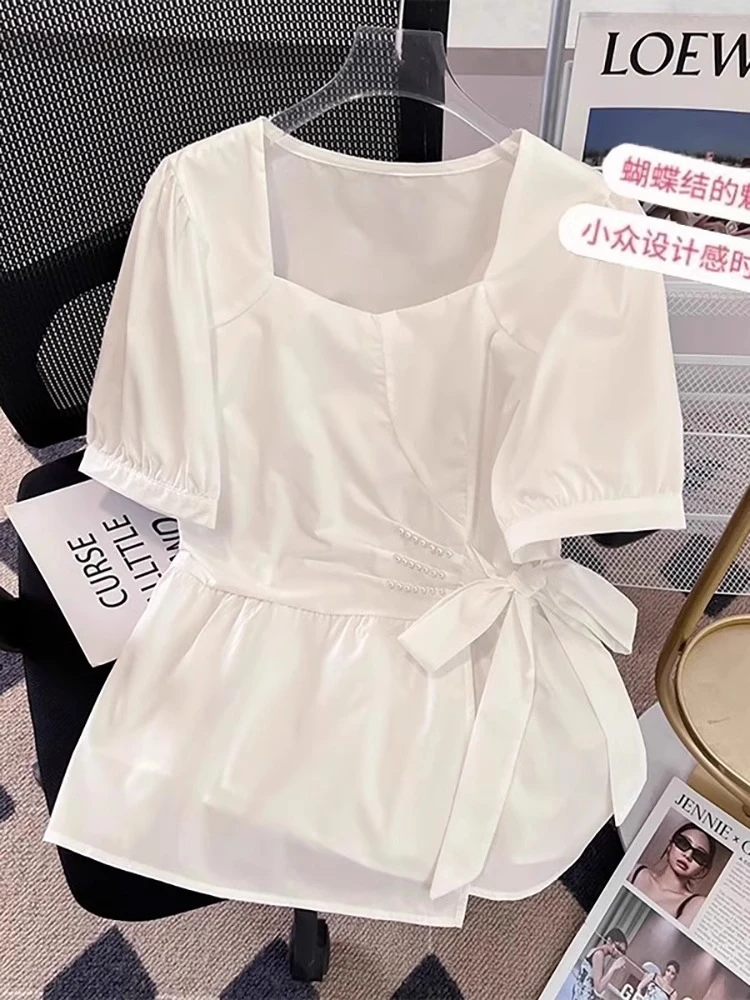 大码女装夏季法式衬衫女夏季新款上衣时尚休闲显瘦洋气遮肚子衬衣