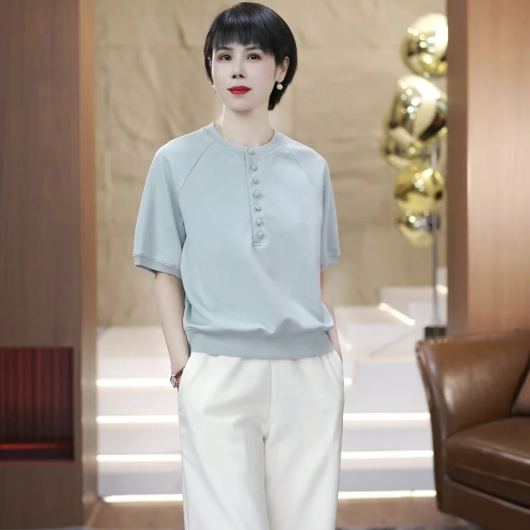 【渲渲推荐】QQ-2529春夏季复古休闲减龄糖果色短袖卫衣体