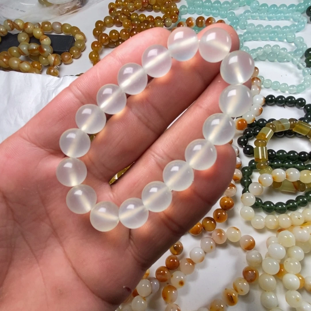 蛇纹石玉未镶嵌手链岫玉白冰卡12精品
