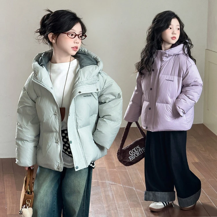 女童冬季【厚款纯色连帽棉衣】2025女童百搭休闲加厚棉衣连帽不可拆