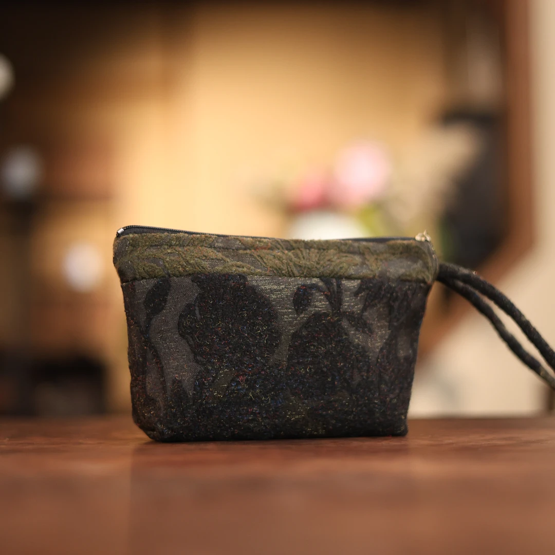 【小田甄陶】【翠光织影】提花零钱包 14*05*10cm 茶道配件（慢蓝