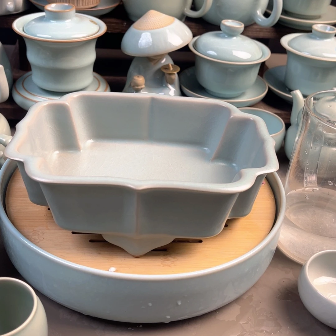 陶摆件瓷仿古釉八方盆