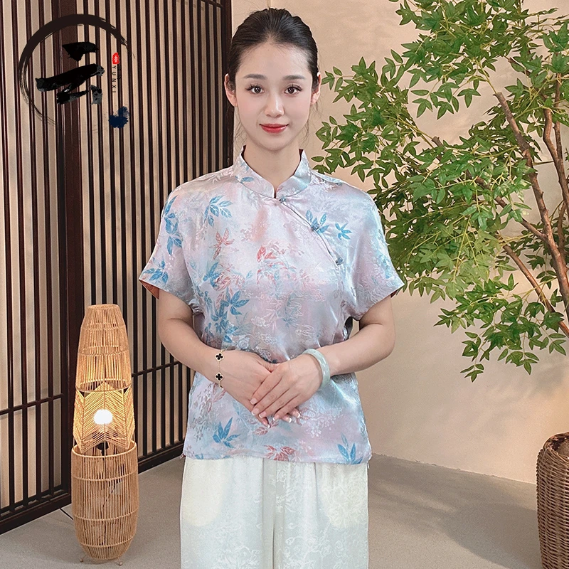 云汐6830新款新中式国风百搭显瘦立领小衫