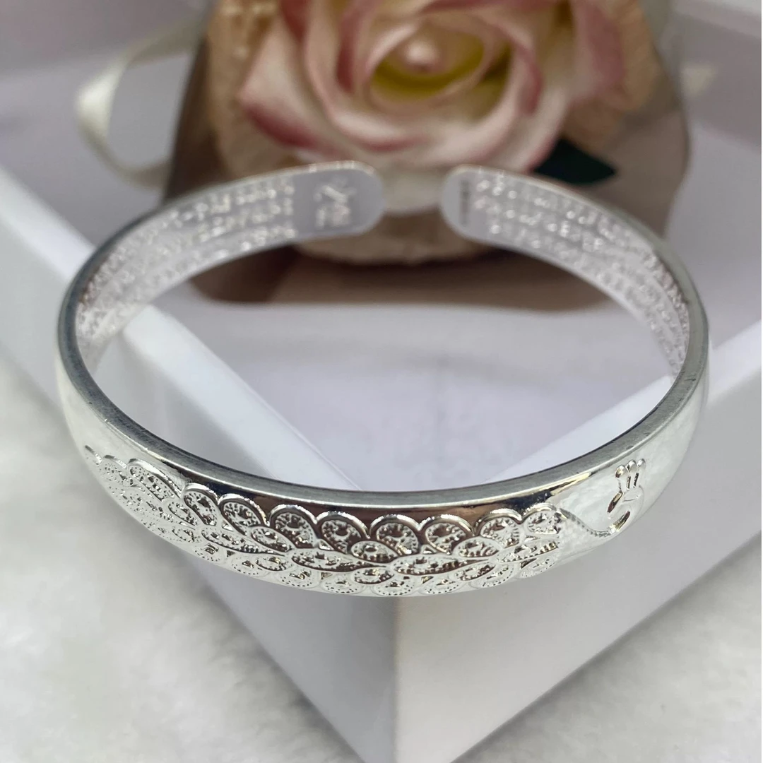 足银手镯 49号链接 孔雀心经手镯小众时尚百搭款银镯子送女友爱人