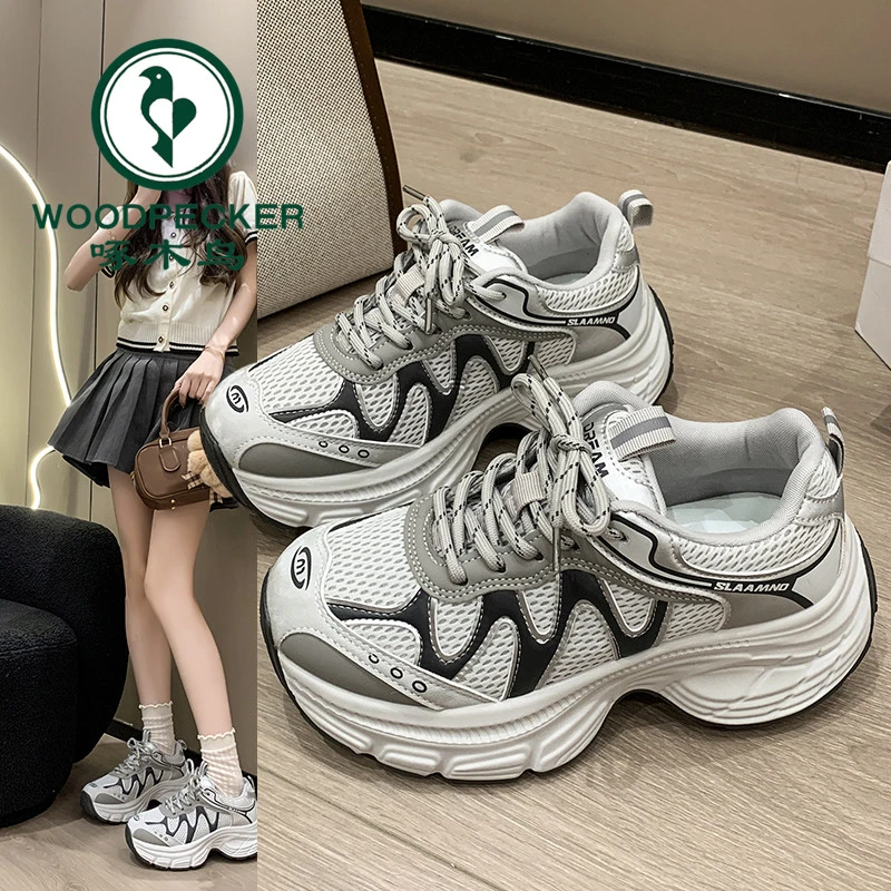 啄木鸟2025新款高颜值时尚秋季百搭增高休闲跑步运动女款鞋子